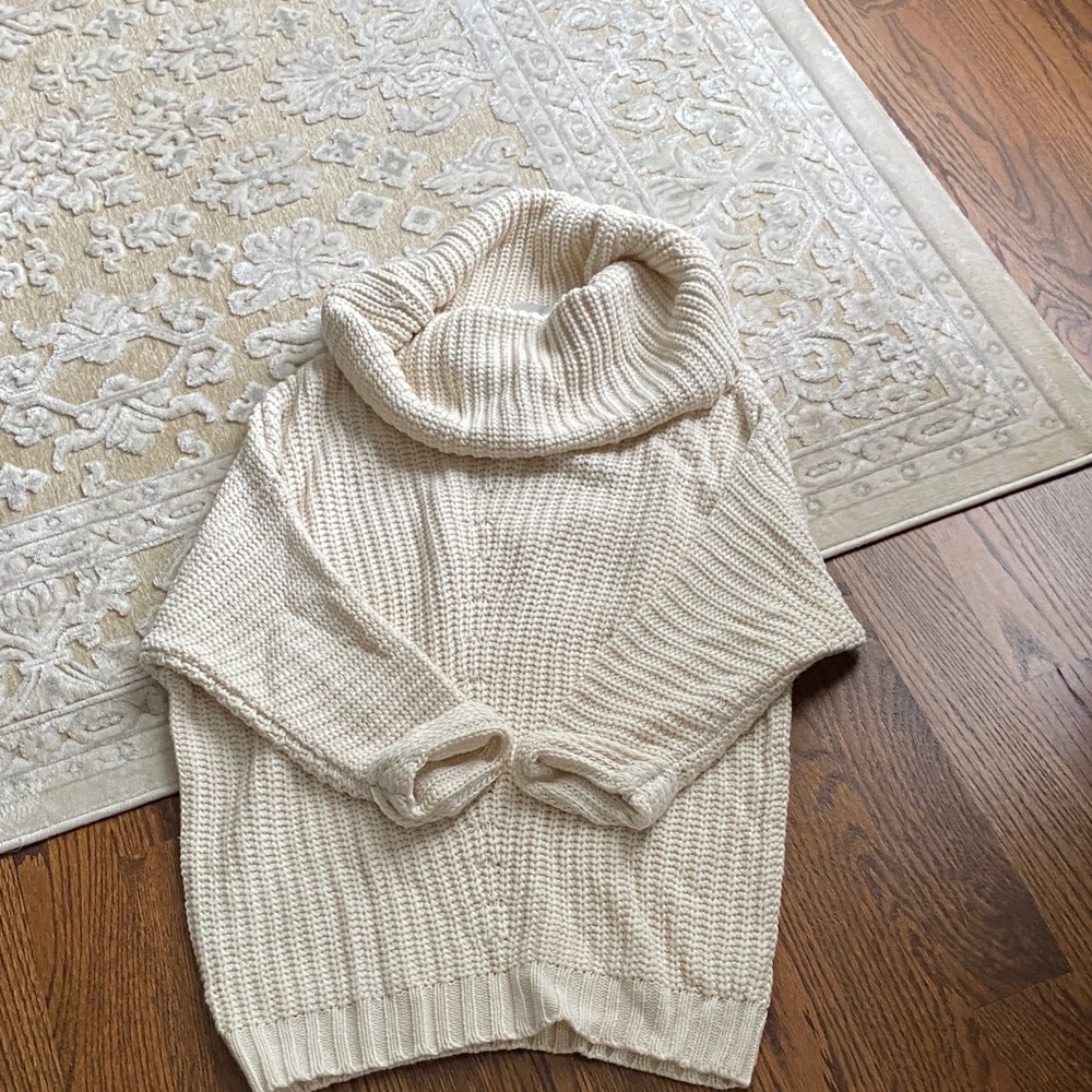 Umgee Cream Ribbed Cowl Neck Sweater